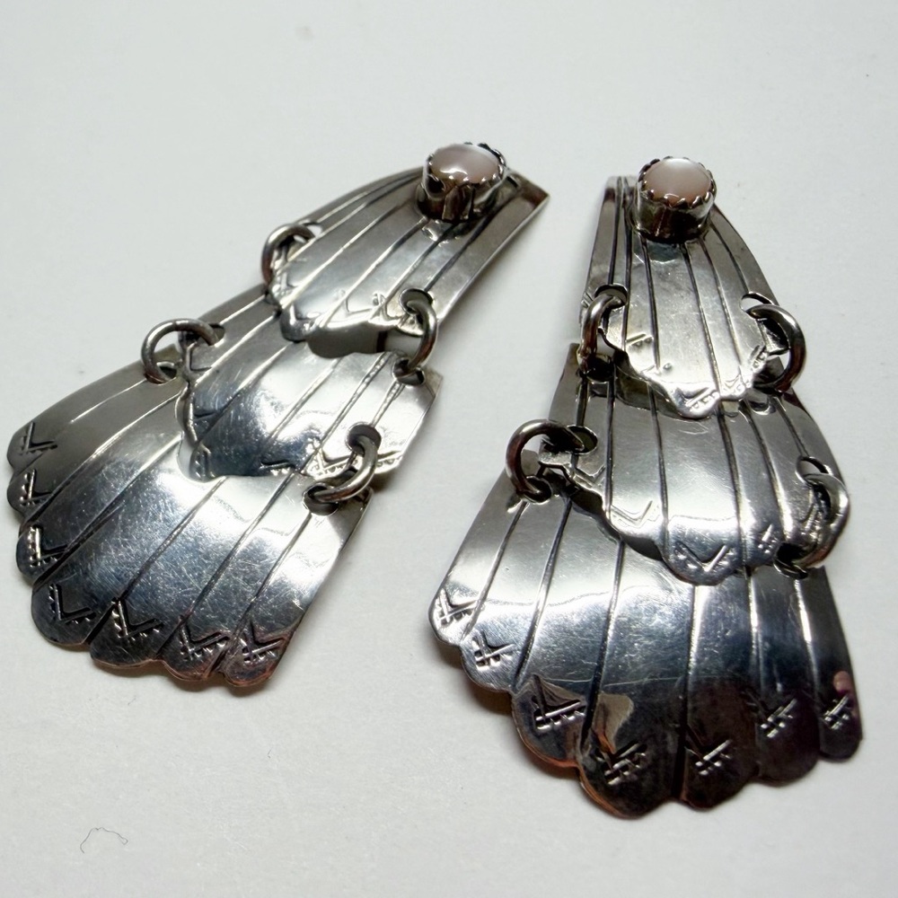 Vintage Hand Crafted Silver Earring Jackets Western Native - Picture 2 of 8